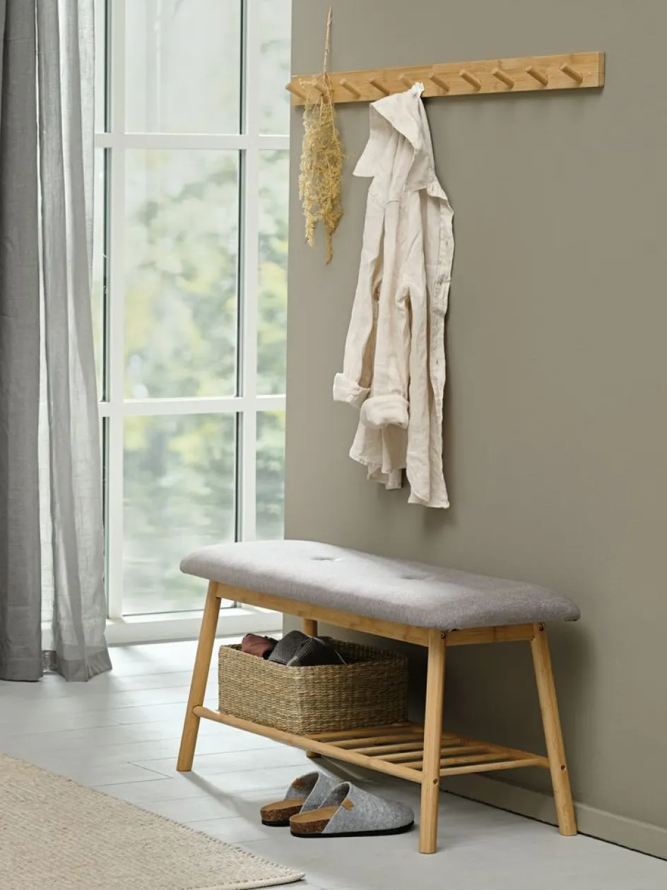 VANDSTEDBanc VANDSTED a/étagère tissu gris/bambou-JYSK Clearance